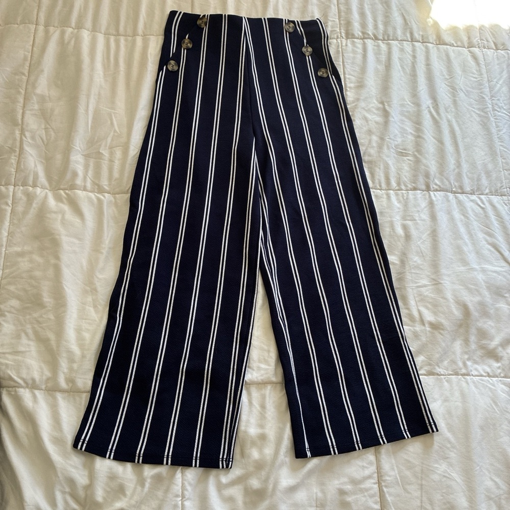 Derek Heart Navy and White Striped Wide-Leg Pants